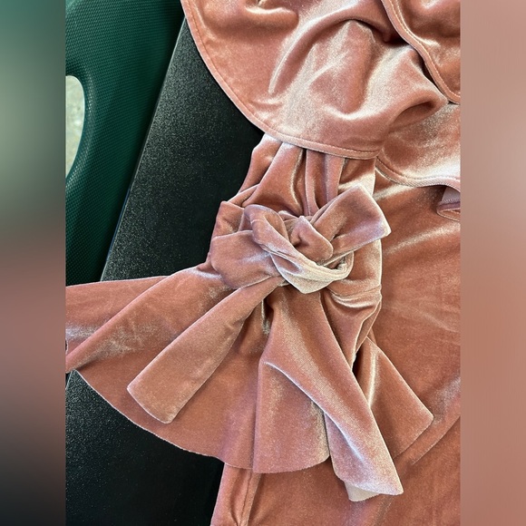 Misa LA Alecia Velvet Bodysuit Pink Sz S Off Shoulder Ruffle - Picture 7 of 9